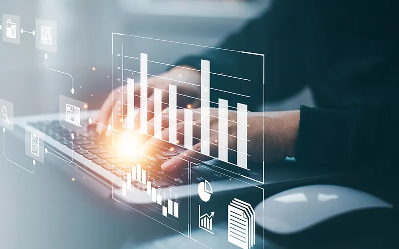 Digital dashboard showing data analytics and charts